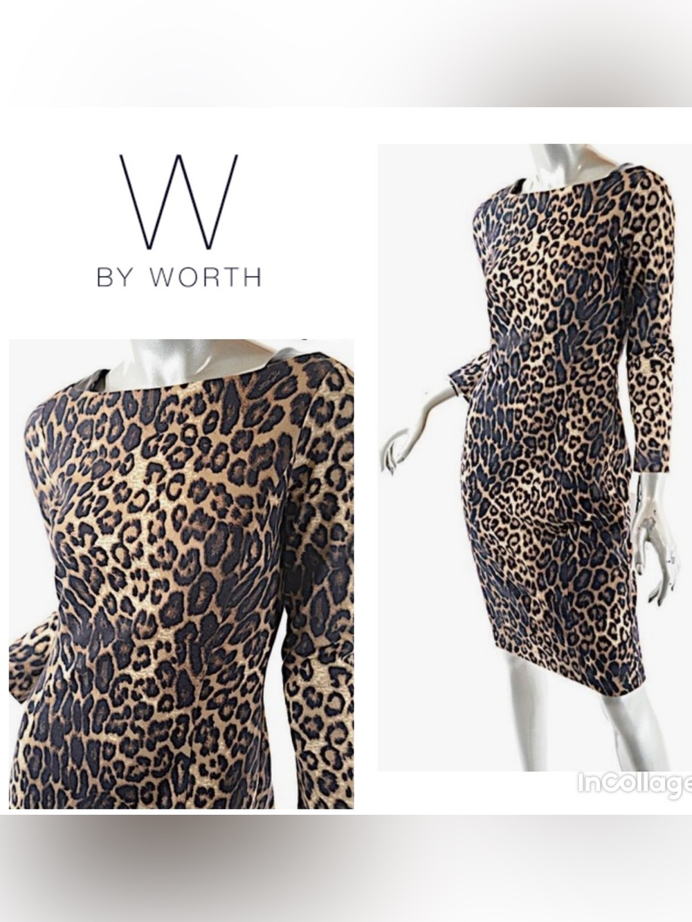 W by Worth Leopard-Print Long Sleeve Sheath Dress - Brown & Black